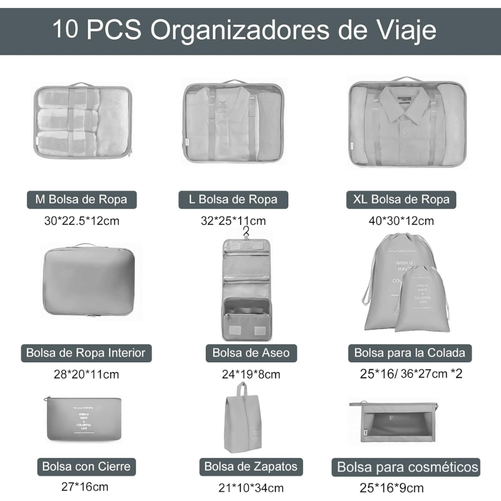 🧳🛫ENVÍO GRATIS Kit de 10 Organizadores para Ropa y Maleta